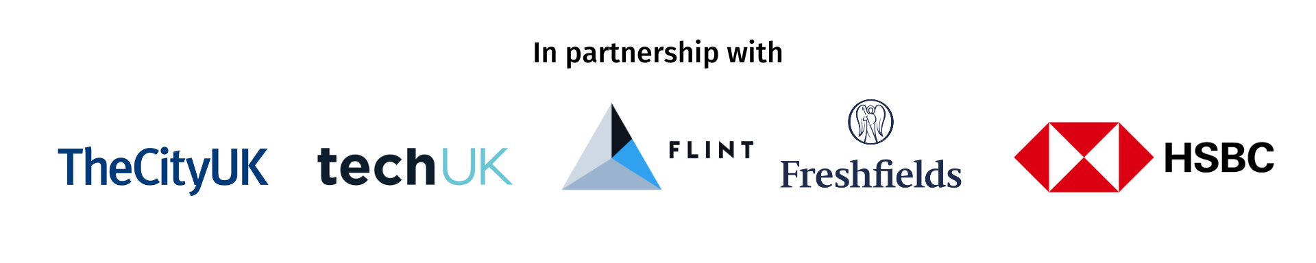 Logos of The CityUK, techUK, Flint, Freshfields and HSBC