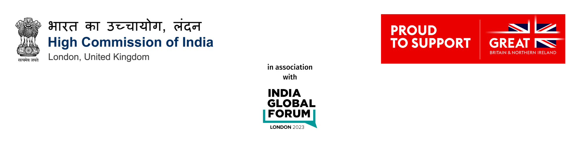 The logos of the High Commission of India, The Great, and the India Global Forum